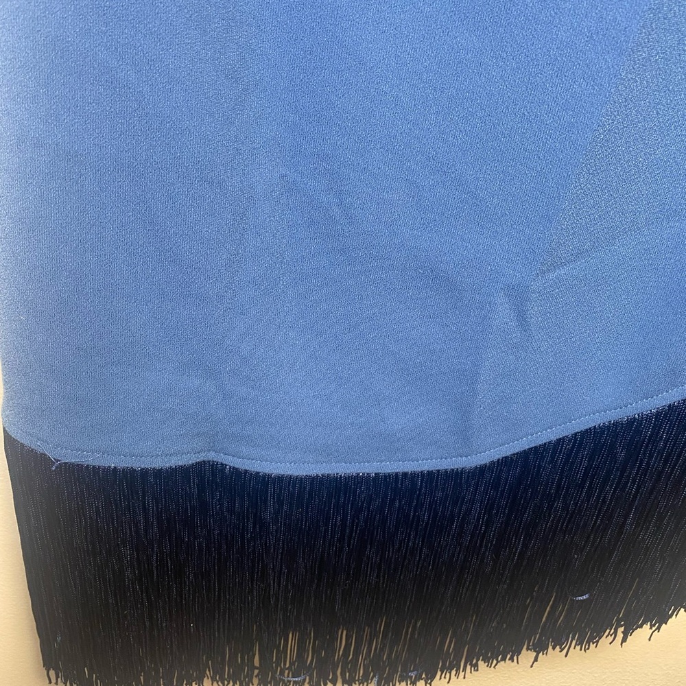 Trina Turk Navy One-Shoulder Blouse Fringe, Ice Blue, Cutout - Picture 5 of 5